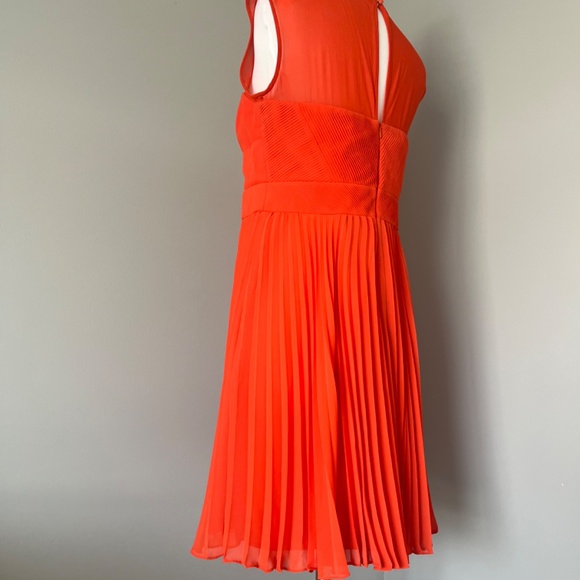 Karen Millen Orange Chiffon Cocktail Pleated Sleeveless Elegant Dress 10 Large - Picture 4 of 15